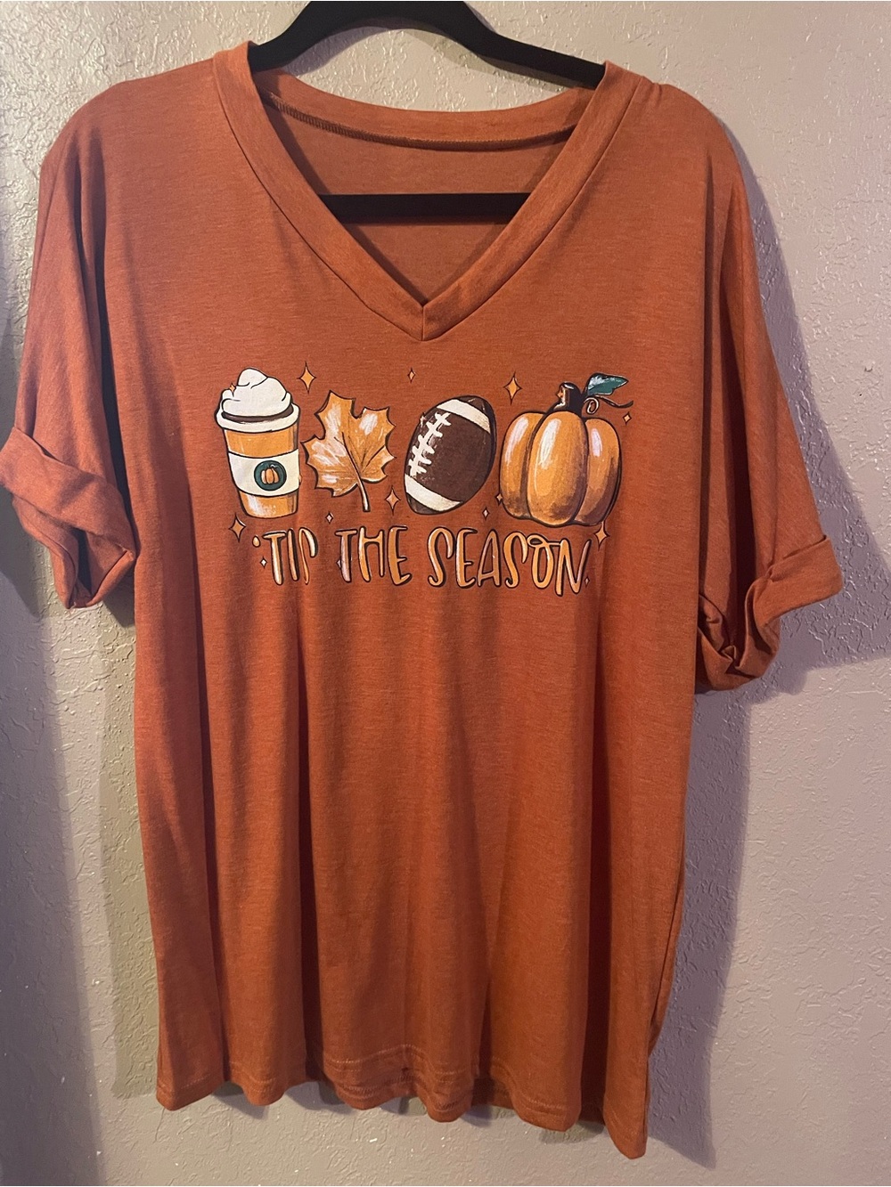 Womens' Orange 'Tis The Season' V-Neck Graphic Tee